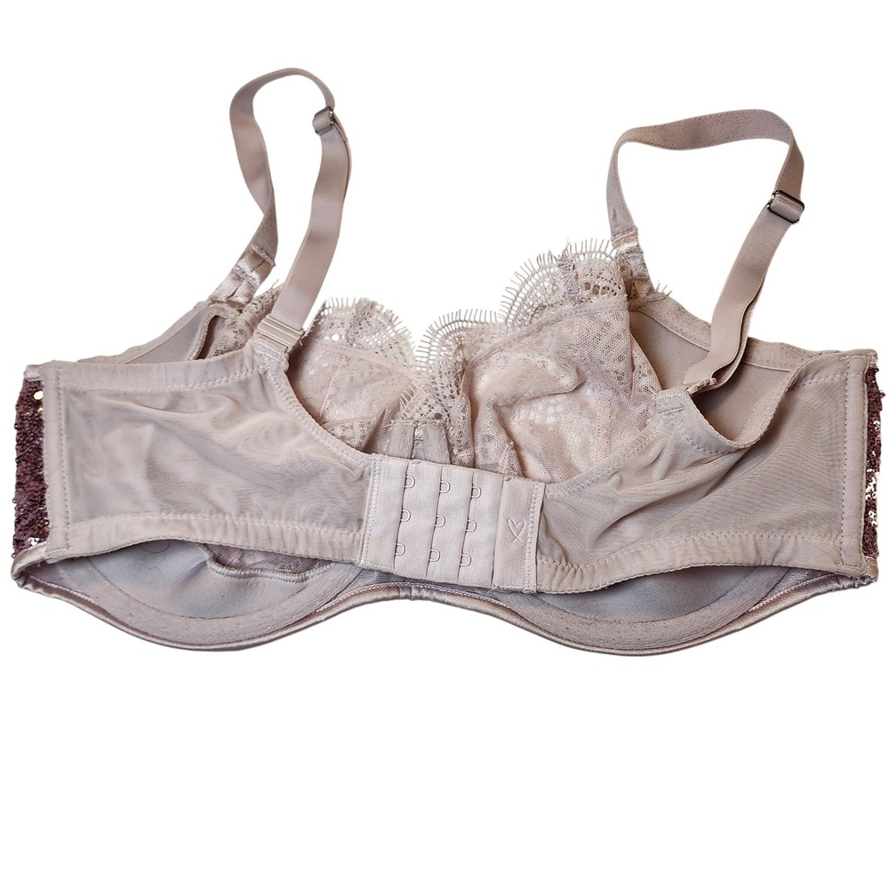 Victorias Secret Dream Angels Bra 34DDD Pink Lace Sequin Unlined Balconette F75 - Picture 3 of 8
